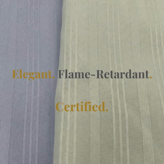 Draped 120 inch fire-retardant curtain fabric showing soft elegant drape